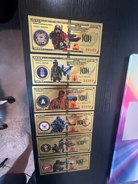 US Military 6 Piece Gold Foil Novelty Note Set All Six Branches